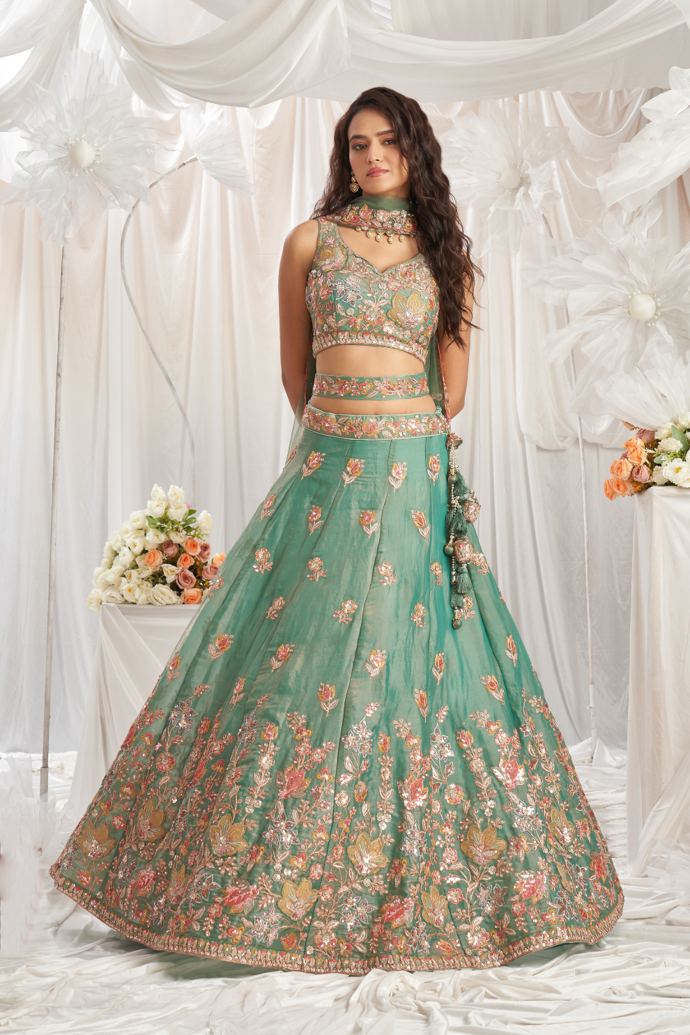 Designer Organza Embroidered Lehenga Choli with Glamorous Sequins