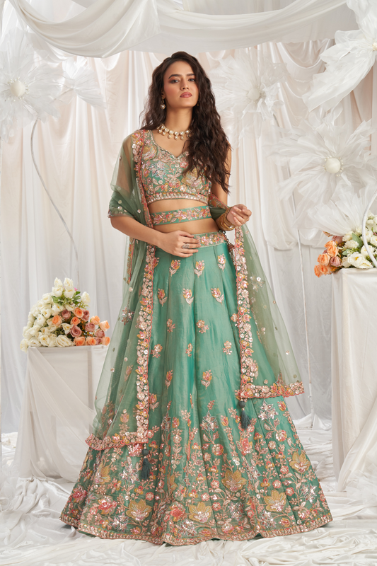 Designer Organza Embroidered Lehenga Choli with Glamorous Sequins