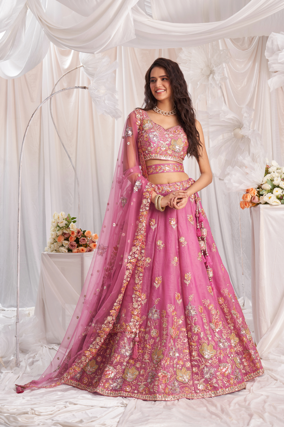 Designer Organza Embroidered Lehenga Choli with Glamorous Sequins
