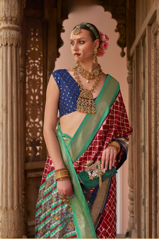 Banarasi Georgette Satin Saree with Artistic Print Detailing
