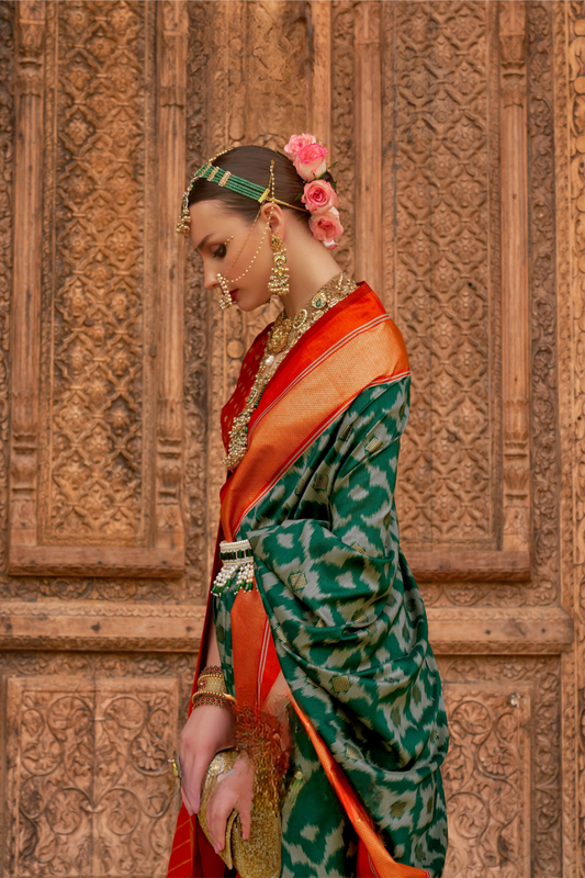 Banarasi Georgette Satin Saree with Artistic Print Detailing