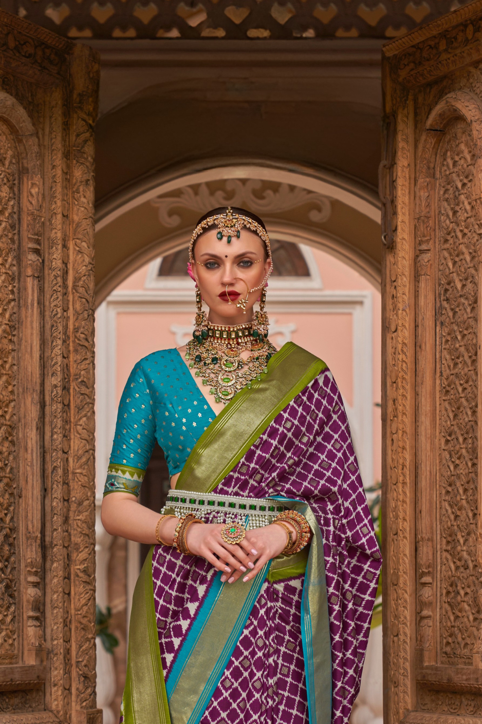Banarasi Georgette Satin Saree with Artistic Print Detailing