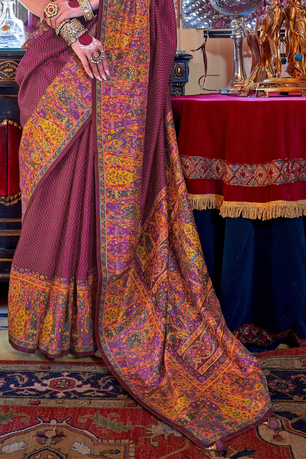 Elegant Printed Jamewar Saree – Blended Silk