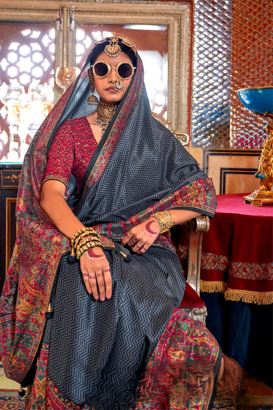 Elegant Printed Jamewar Saree – Blended Silk