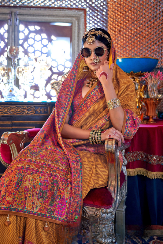 Elegant Printed Jamewar Saree – Blended Silk