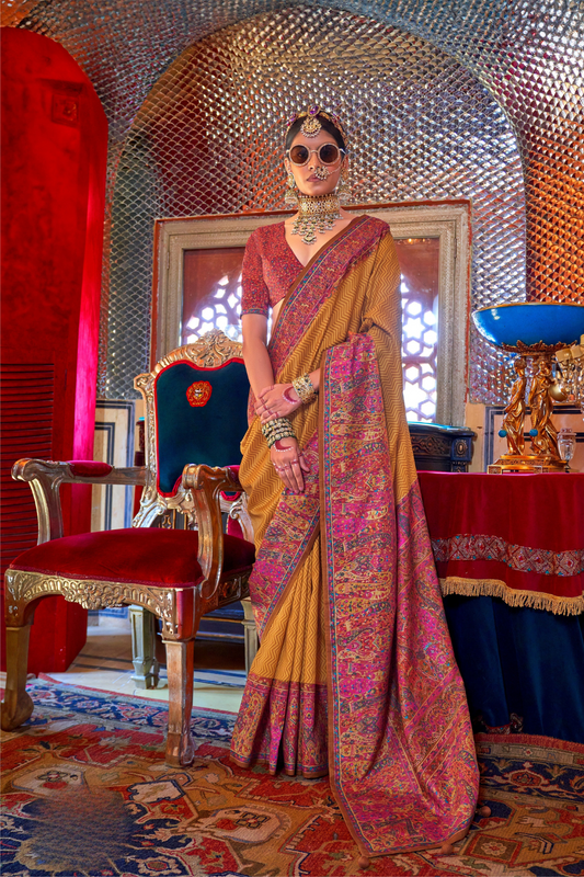 Elegant Printed Jamewar Saree – Blended Silk