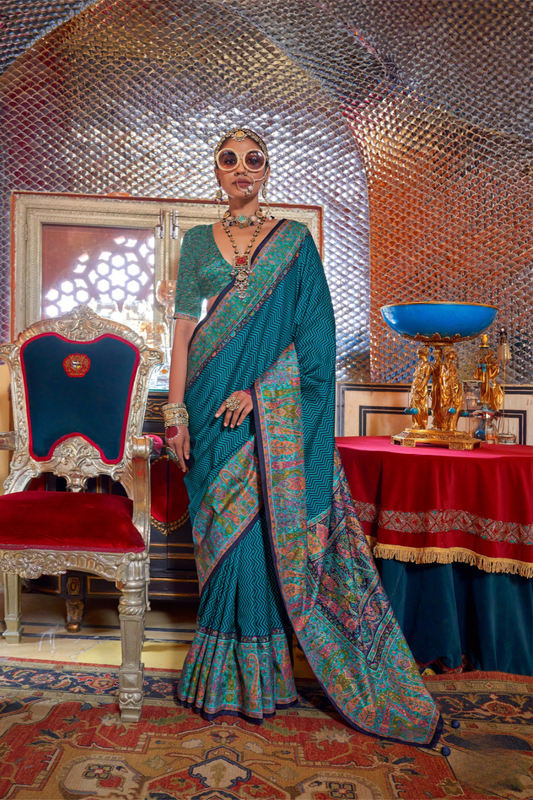 Elegant Printed Jamewar Saree – Blended Silk