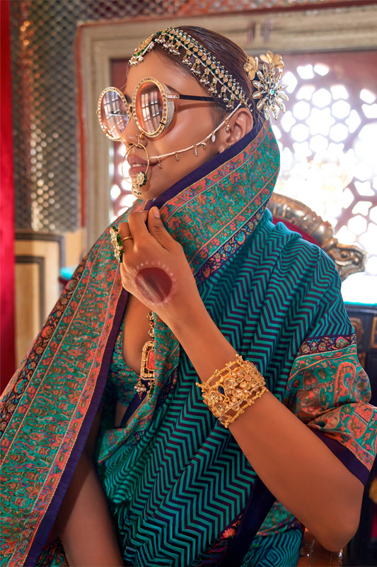 Elegant Printed Jamewar Saree – Blended Silk