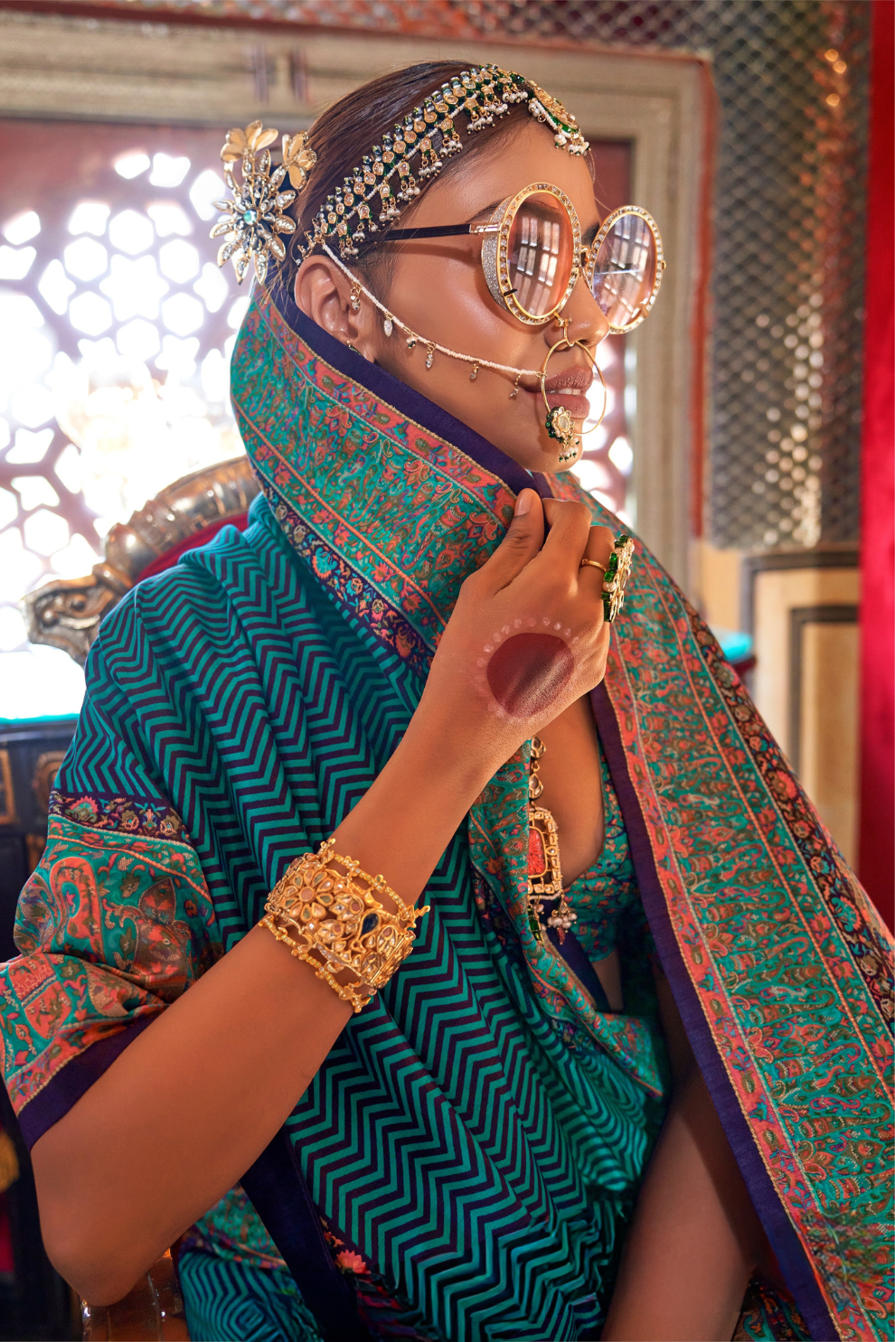 Elegant Printed Jamewar Saree – Blended Silk