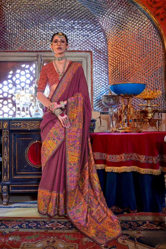 Elegant Printed Jamewar Saree – Blended Silk