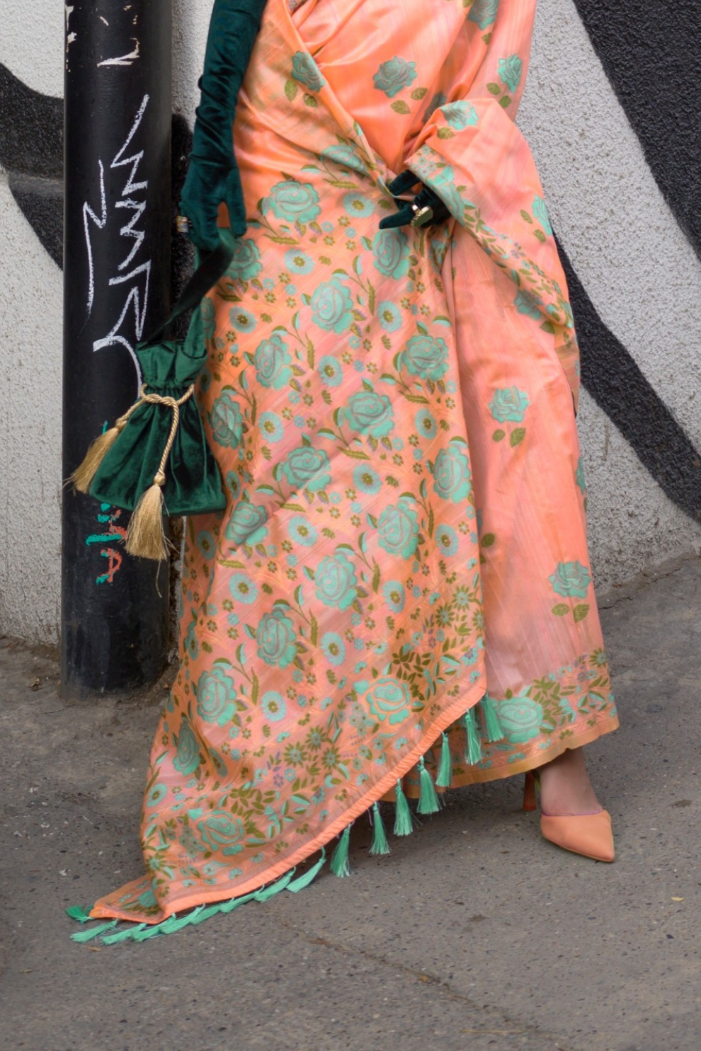 Parsi Weaving Handwoven Textured Silk Saree with Heritage Detailing