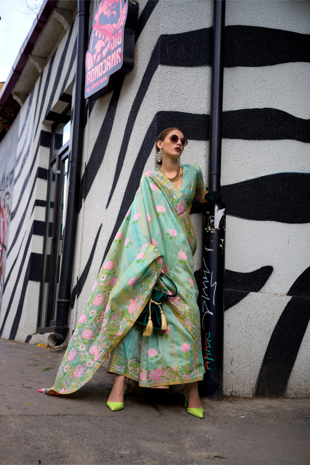 Parsi Weaving Handwoven Textured Silk Saree with Heritage Detailing