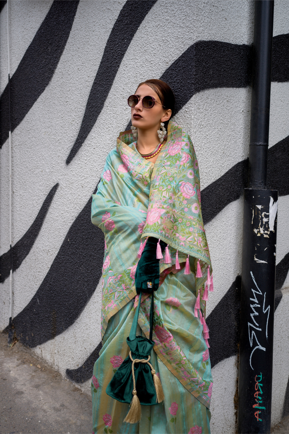 Parsi Weaving Handwoven Textured Silk Saree with Heritage Detailing