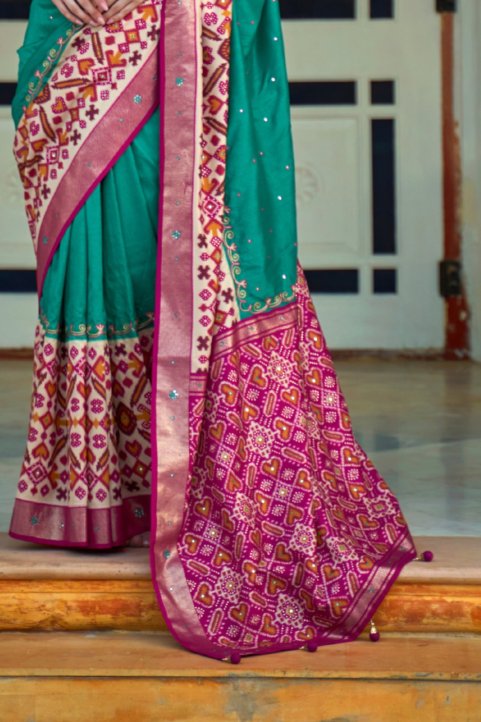 Traditional Patola Design Silk Saree with Rich Prints