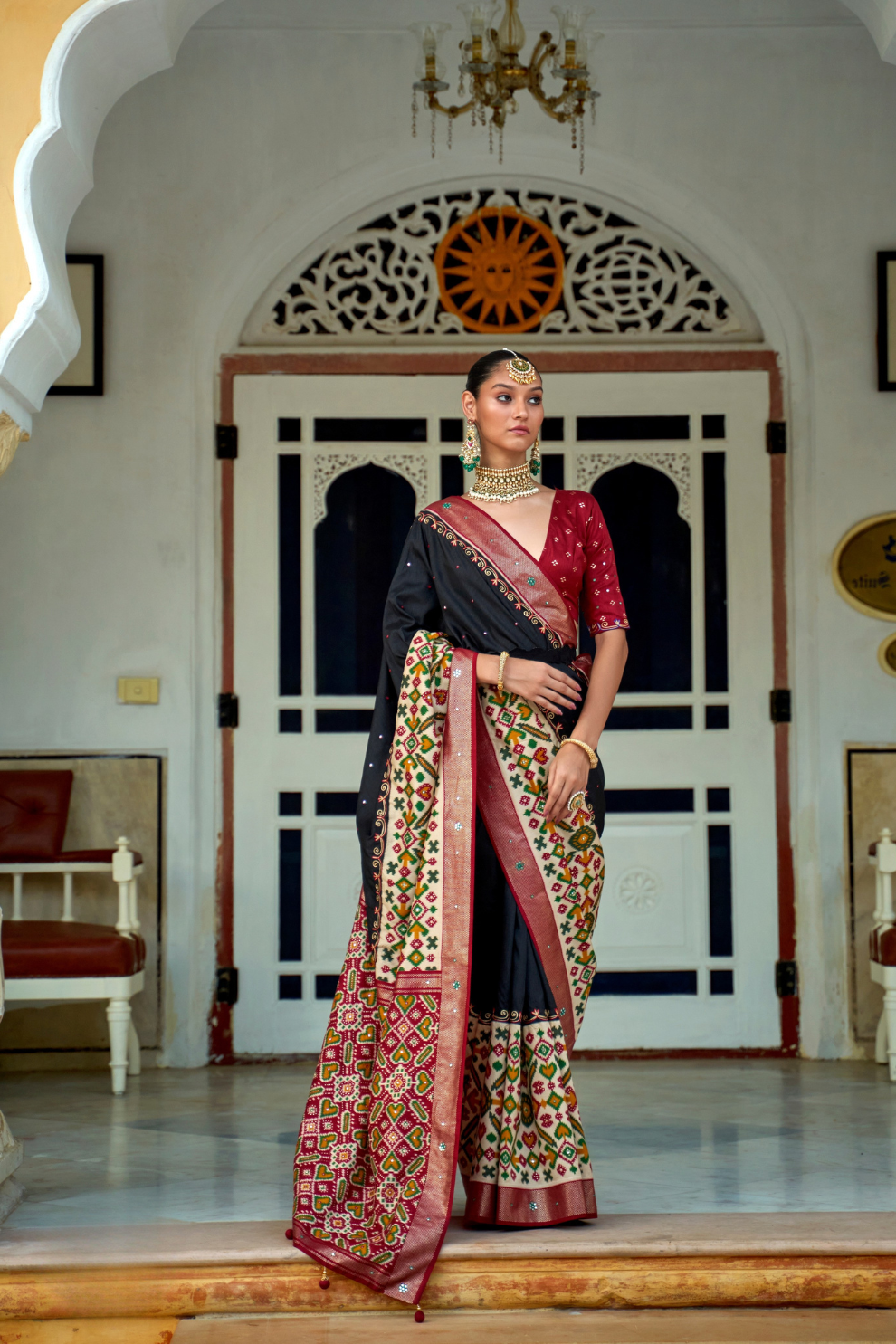 Traditional Patola Design Silk Saree with Rich Prints