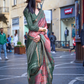 Elegant Poly Viscose Printed Saree with Handloom Weaving Detailing
