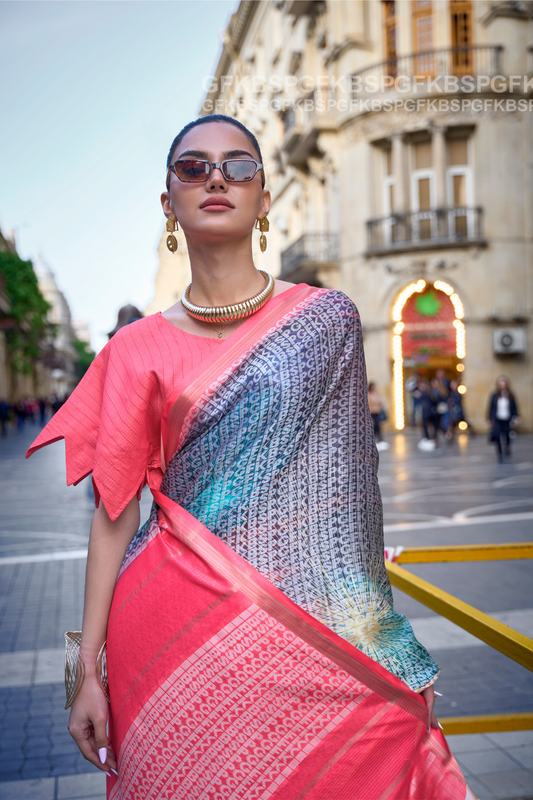Elegant Poly Viscose Printed Saree with Handloom Weaving Detailing