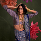 Printed Ajrakh Satin Crepe Saree with Ethnic Artistic Patterns