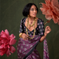 Printed Ajrakh Satin Crepe Saree with Ethnic Artistic Patterns