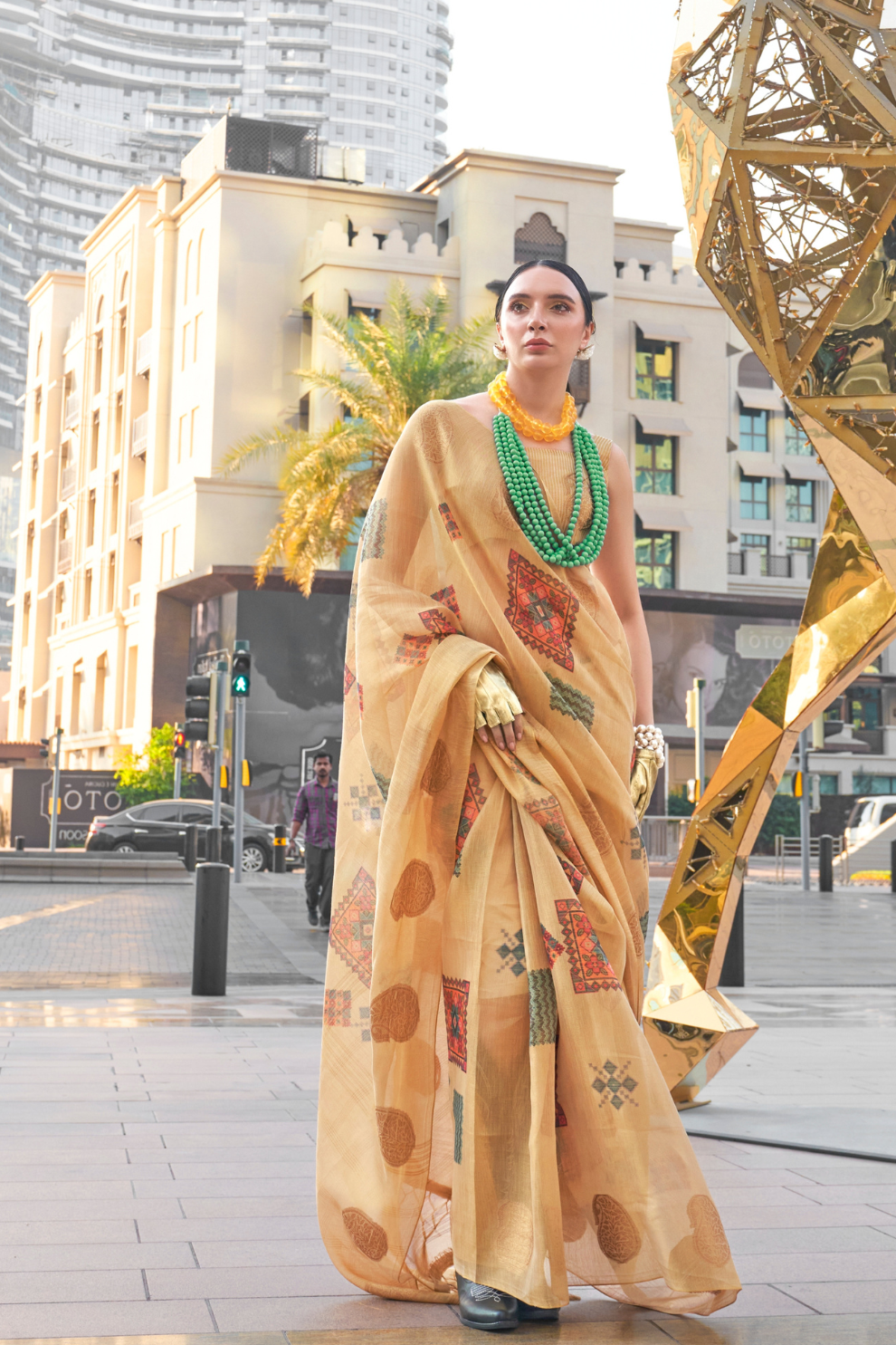 Printed Handloom Zari Tissue Saree with Elegant Shine