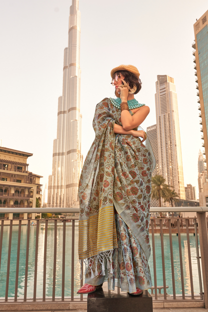 Tissue Saree with Elegant Handloom Weaving and Subtle Shine