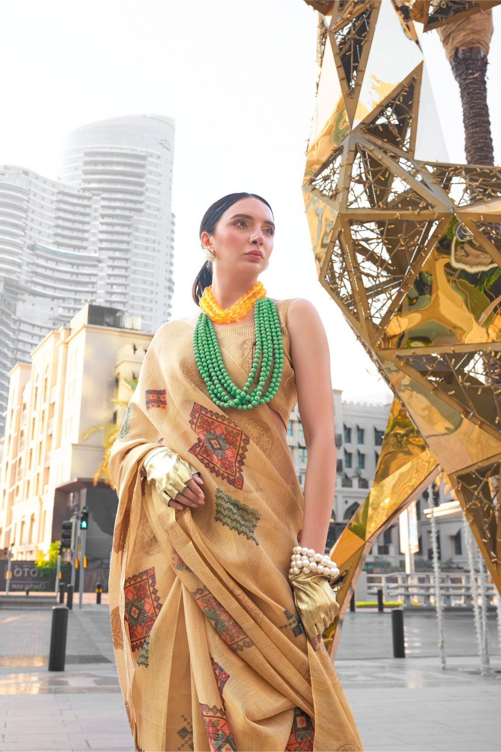 Printed Handloom Zari Tissue Saree with Elegant Shine