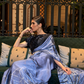 Printed Japan Satin Creep Saree with Elegant Flowing Drape