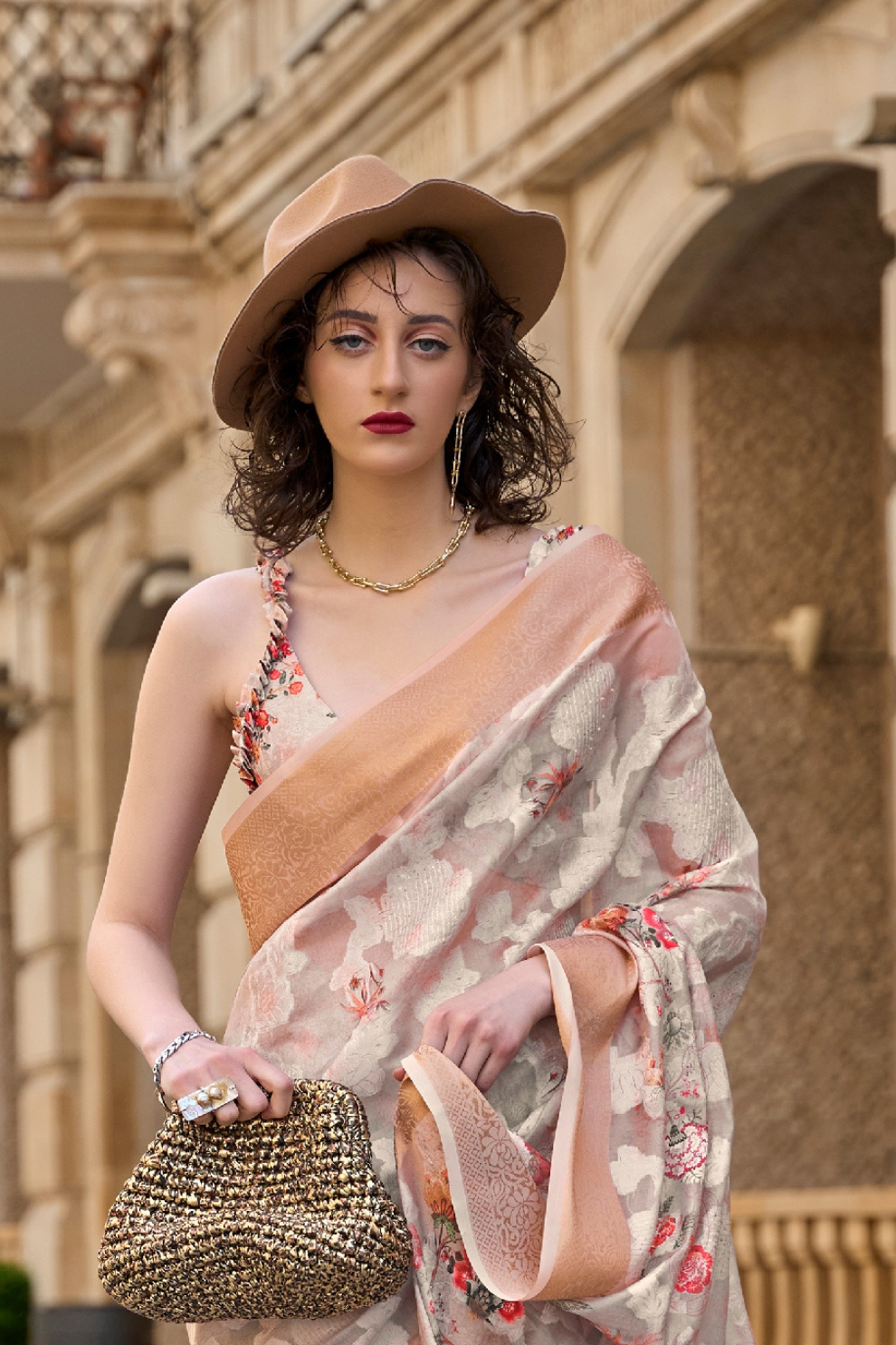 Poly Brasso Saree with Fine Handloom Weaving Detail