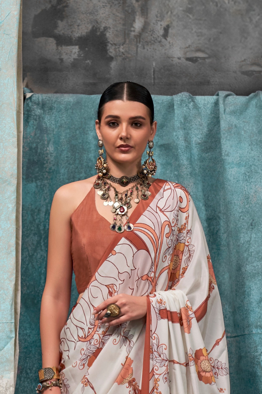 Pure Silk Crepe Saree with Statement Prints