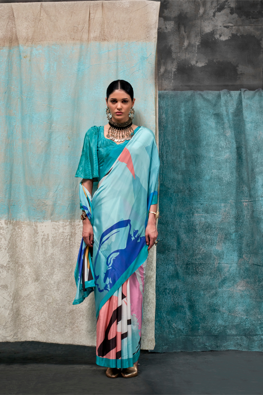 Pure Silk Crepe Saree with Statement Prints