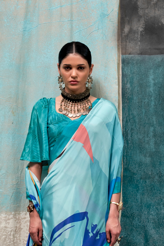 Pure Silk Crepe Saree with Statement Prints