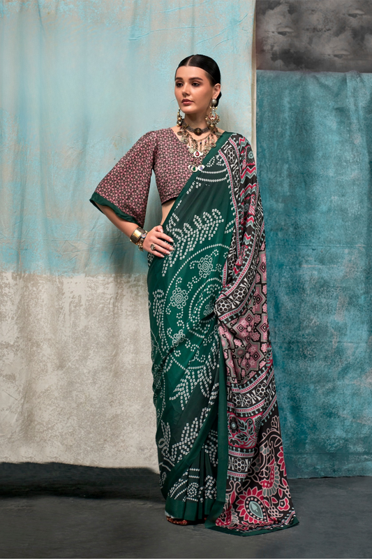 Pure Silk Crepe Saree with Statement Prints