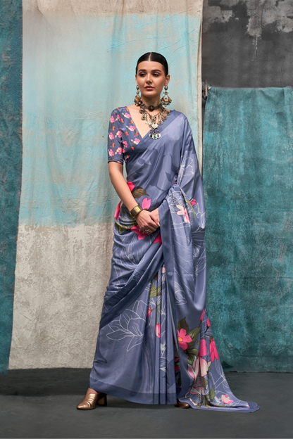 Pure Silk Crepe Saree with Statement Prints