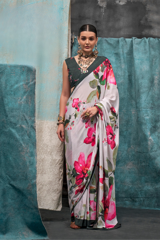 Pure Silk Crepe Saree with Statement Prints