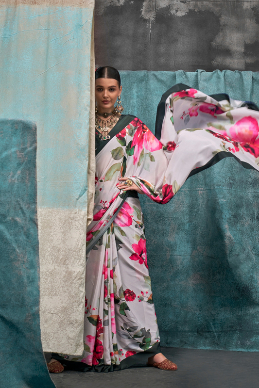 Pure Silk Crepe Saree with Statement Prints
