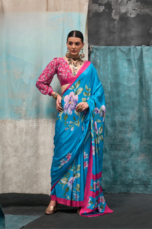 Pure Silk Crepe Saree with Statement Prints