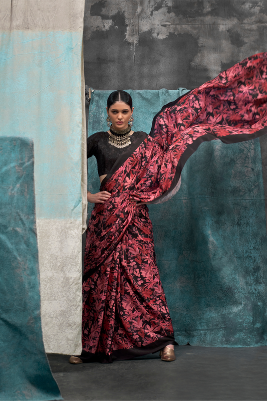 Pure Silk Crepe Saree with Statement Prints
