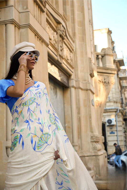 Printed Satin Crepe Saree with Soft Silky Fall and Shine
