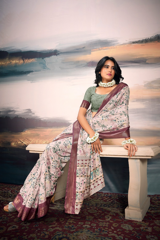 Pure Cotton Silk Saree with Elegant Digital Print - LaVante Fashion