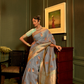 Pure Linen Weaving Saree with Stylish Copper Zari Work