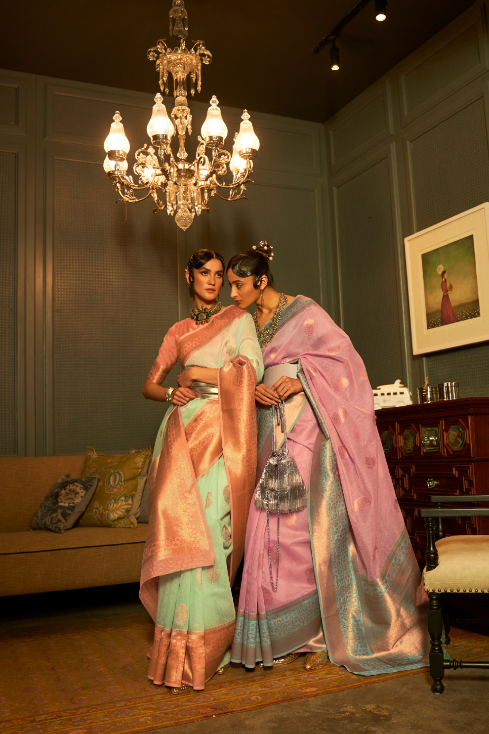 Pure Linen Weaving Saree with Stylish Copper Zari Work