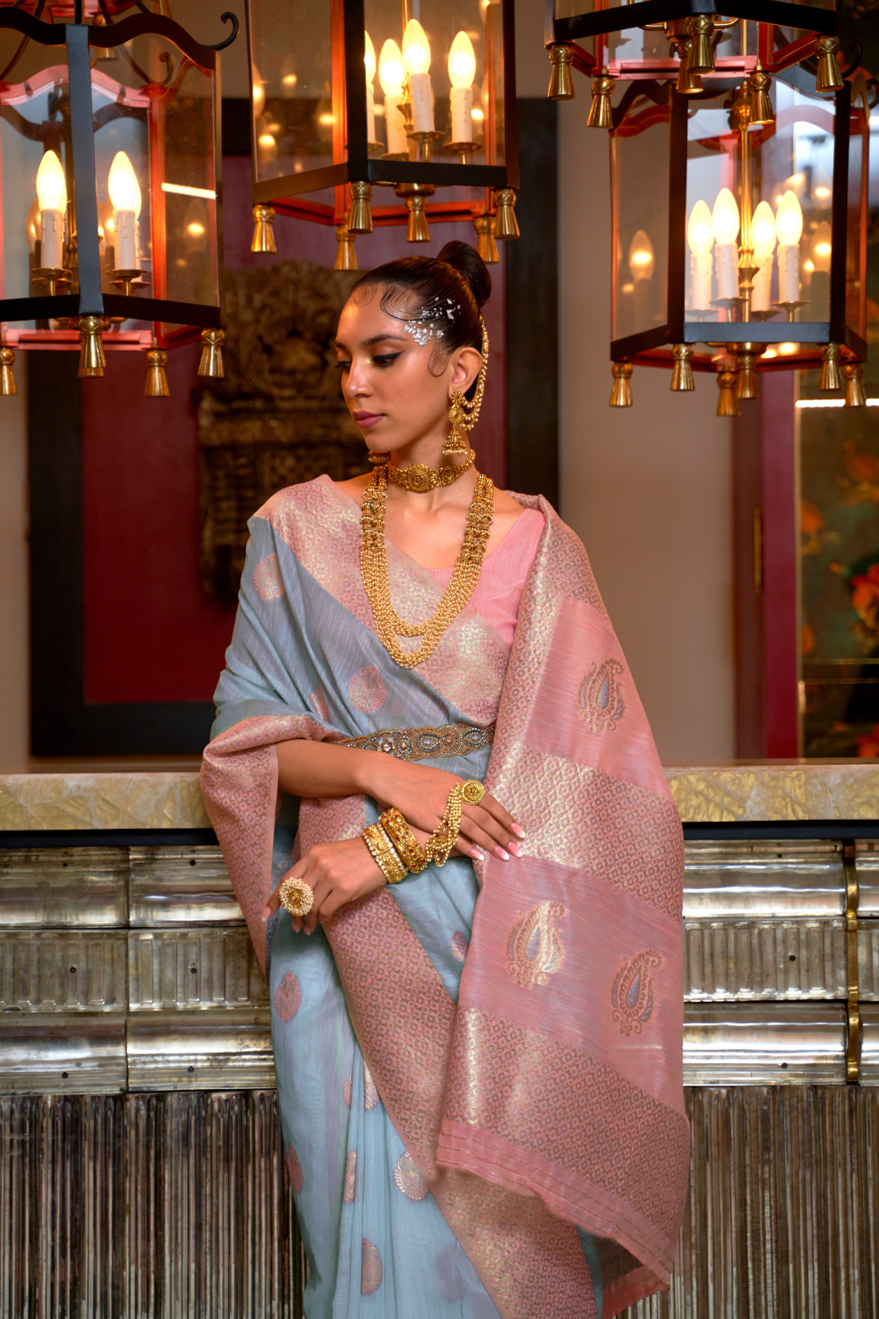 Woven Linen Silk Saree with Subtle Zari Detailing