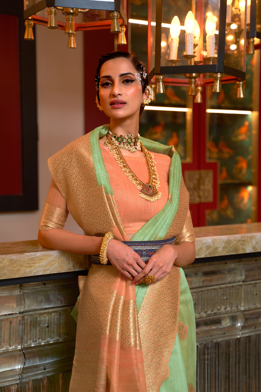 Woven Linen Silk Saree with Subtle Zari Detailing