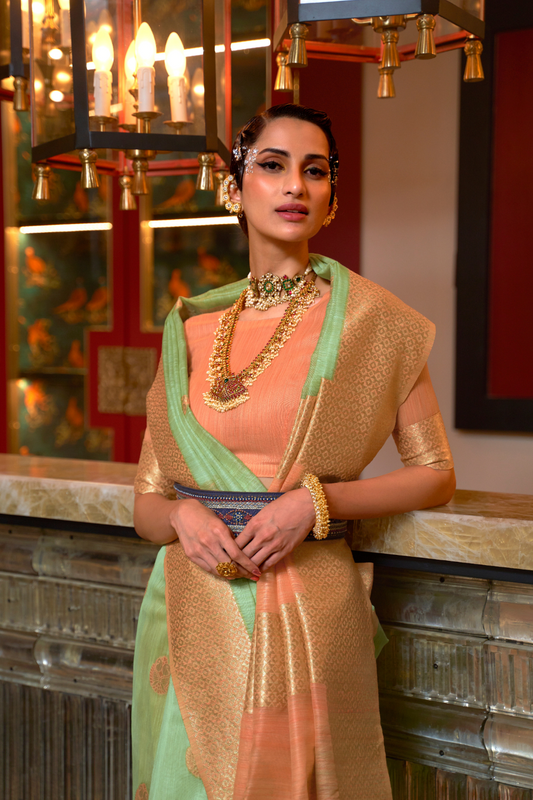 Woven Linen Silk Saree with Subtle Zari Detailing