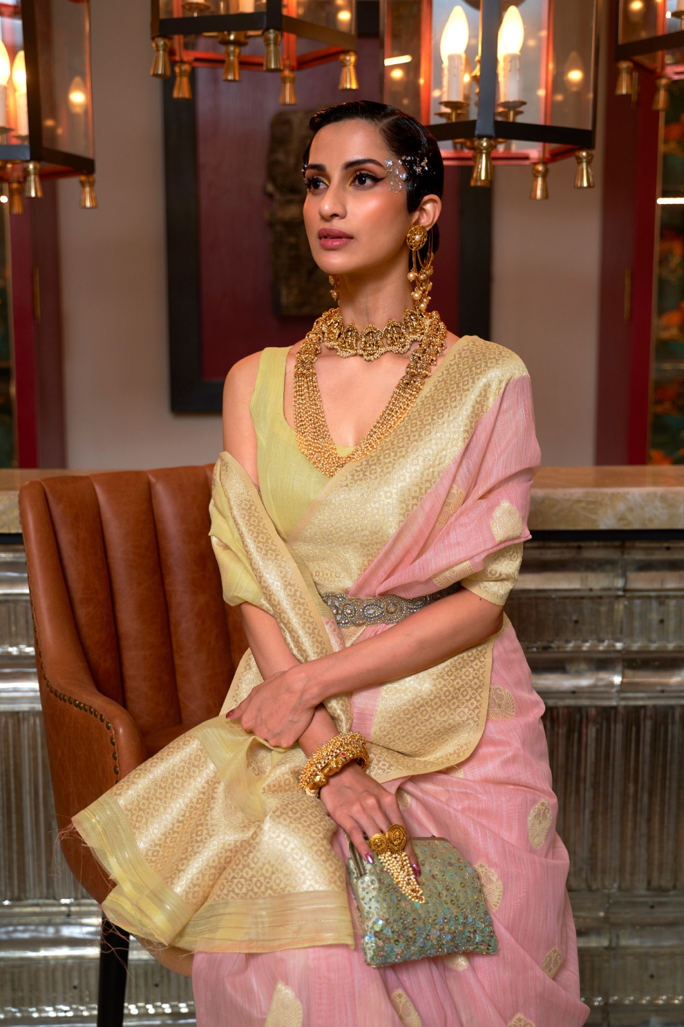 Woven Linen Silk Saree with Subtle Zari Detailing