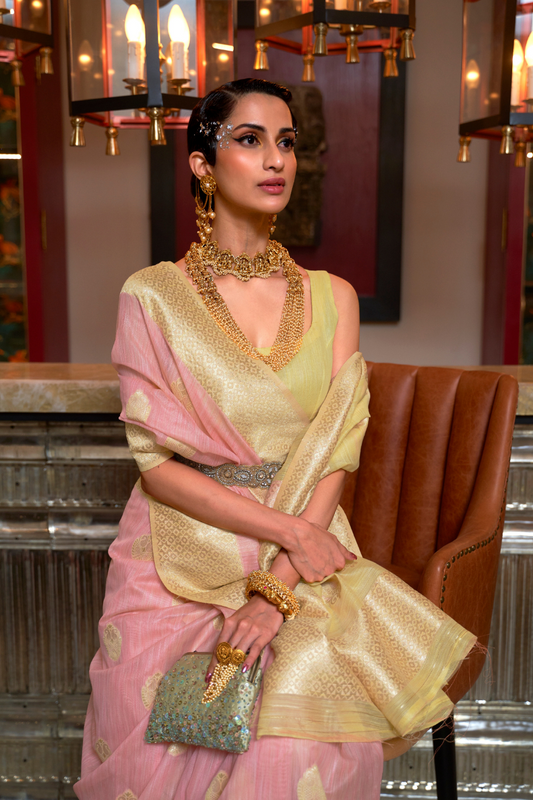 Woven Linen Silk Saree with Subtle Zari Detailing