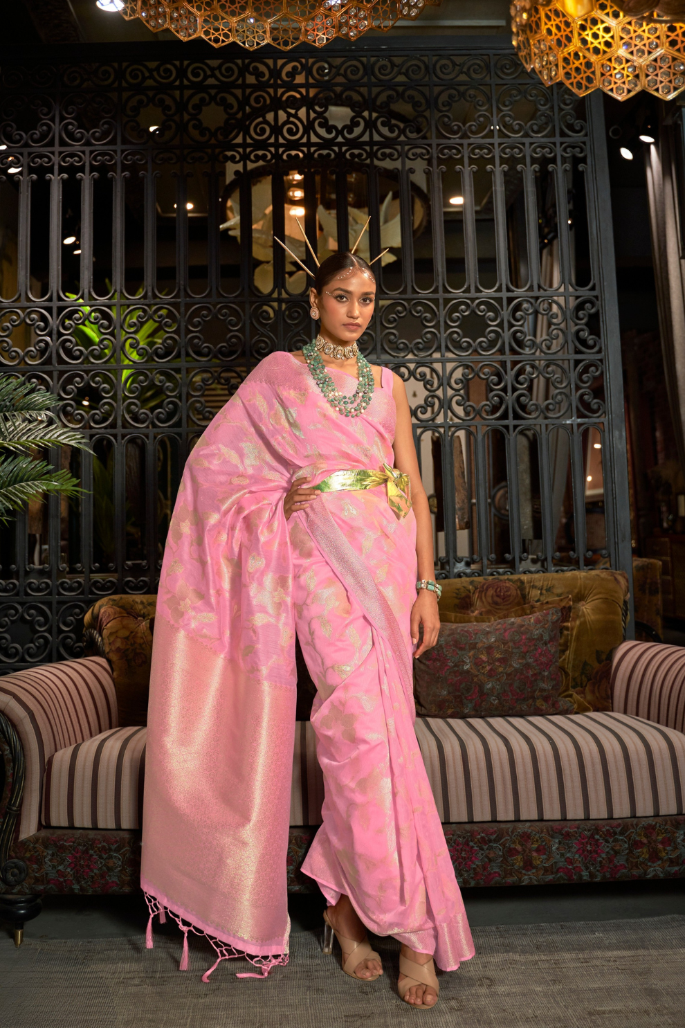 Banarasi Saree with Contrast Border and Traditional Weaving