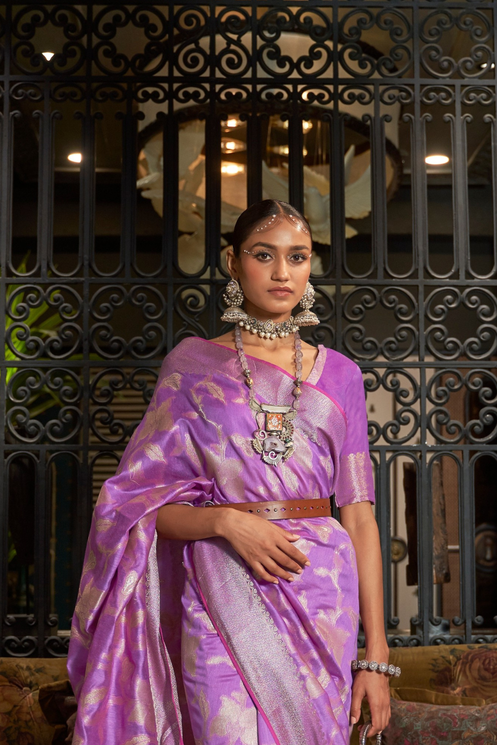 Banarasi Saree with Contrast Border and Traditional Weaving