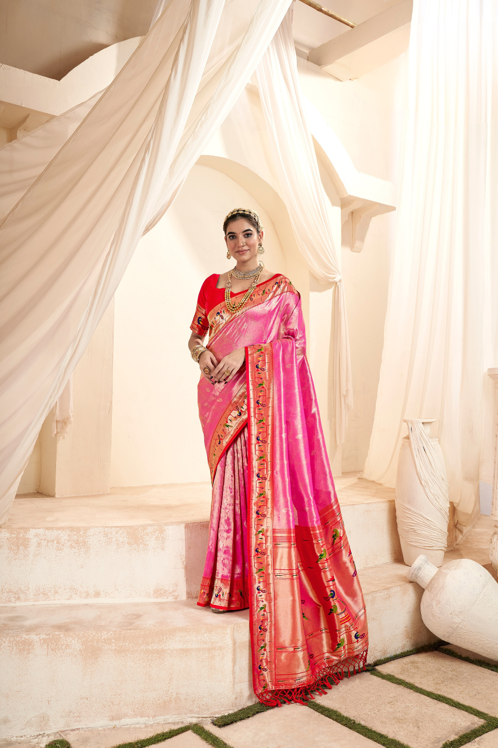 Pure Paithani Tissue Silk Saree with Rich Zari Border