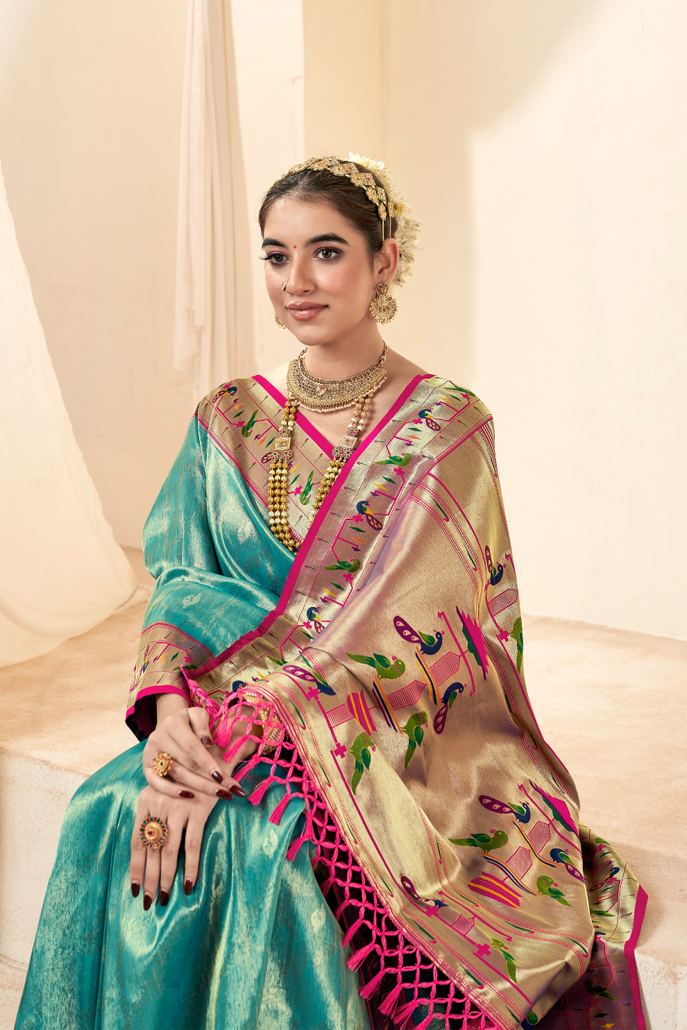 Pure Paithani Tissue Silk Saree with Rich Zari Border